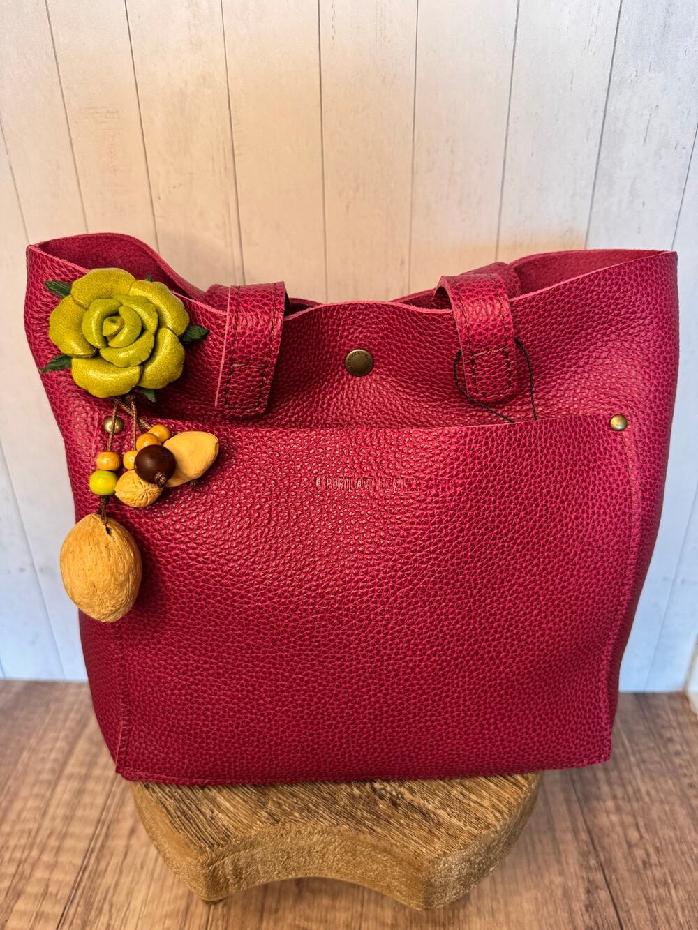 Summer Rose Lime Green Purse Charm Genuine Leather Lime Flower Bag Charm NEW!
